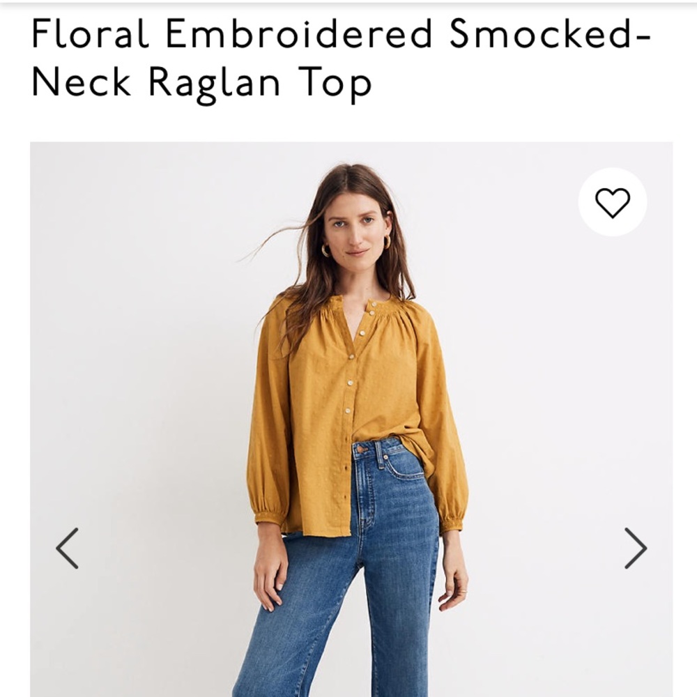 NWT! Madewell Floral Smocked Neck Raglan Top